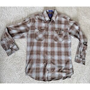 Pendleton Hiker Shirt Men's Med. Brown Plaid Long Sleeve Button-Up-READ
